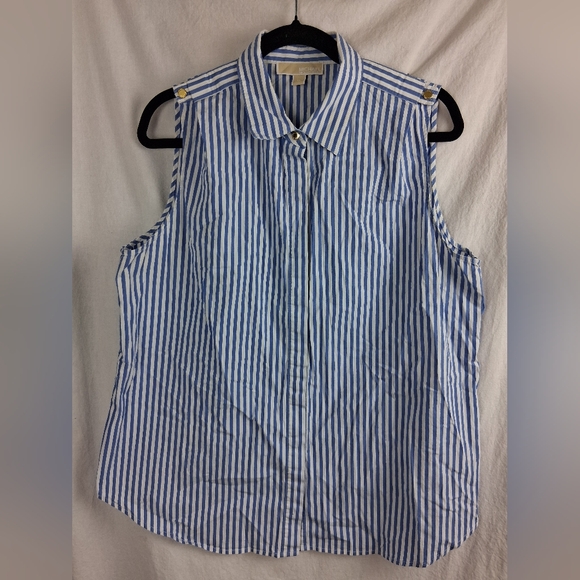 Michael Kors XL button Down Sleeveless Shirt Blue And White Stripes Mens - Picture 1 of 6